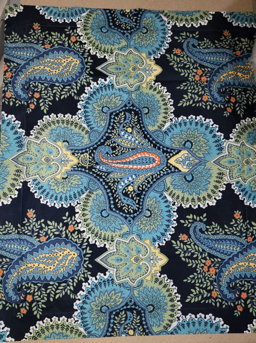 Pottery Barn Pillow Sham Standard Sz  Navy  with Turquoise and Lime Paisley